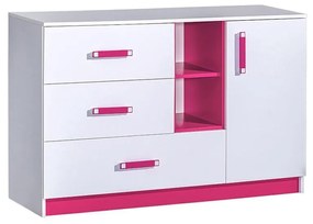 Komoda 130 TO07 Tukino (Biela + Biely + Ružový). Akcia -6%. Vlastná spoľahlivá doprava až k Vám domov. 1070060