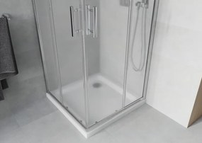Mexen Rio, štvorcový sprchovací kút s posuvnými dverami 70(dvere) x 70(dvere) x 190 cm, 6mm sklo námraza, chrómový profil + biela sprchová vanička SLIM, 860-070-070-01-30-4010