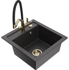 Mexen Vito, 1-komorový granitový drez 520x490x210 mm, drezová batéria Duo, čierna škvrnitá, 6503-76-671701-57-G