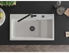 Mexen Omar, 1-komorový granitový drez 800x480x210 mm, biela, grafitový sifón, 6520801005-20-B