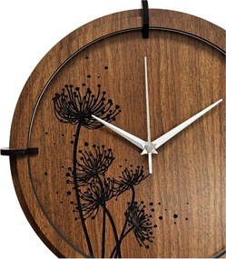 Drevené hodiny Wenge s čiernym kvetinovým motívom | SENTOP HDF0586-ORECH-WENGE