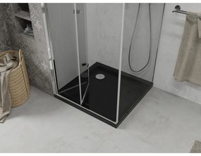 Mexen Lima, sprchový kút so skladacími dverami 80 (dvere) x 80 (stena) cm, 6mm číre sklo, chrómový profil + slim sprchová vanička čierna + chrómový sifón, 856-080-080-01-00-4070
