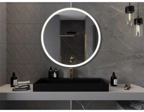 Mexen Esso, okrúhle LED podsvietené kúpeľňové zrkadlo 100 cm, 6000K, vykurovacia podložka proti zahmlievaniu, zlatý rám, 9825-100-100-611-50