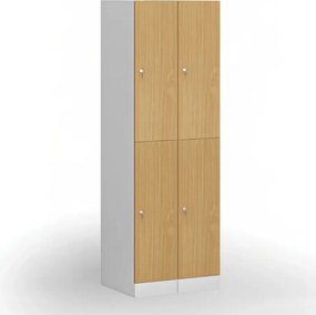 Šatníková skrinka S1 s úložnými boxmi, 2 boxy, 1850 x 300 x 500 mm, cylindrický zámok, laminované dvere, breza