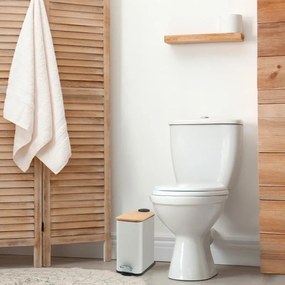 Odpadkový kôš do kúpeľne TOBY s bambusovým krytom 5l - biely