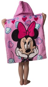 DETSKÝ BAVLNENÝ PONČO UTERÁK S KAPUCŇOU MINNIE 50X115 CM VZOROVANÝ