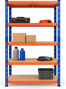 Regál 180x120x40 cm lakovaný 5-policový, nosnosť 1000 kg - modro-oranžový