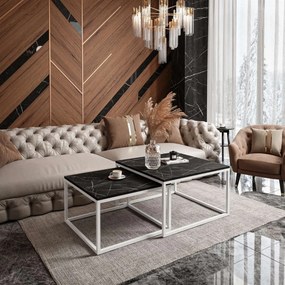 KONFERENČNÝ STOLÍK BELLA ČIERNY MRAMOR + BIELY PODSTAVEC