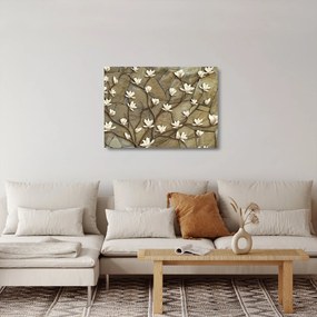 Sklenený obraz - Biele magnólie na kamennom murive (70x50 cm)