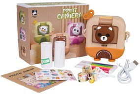 Detský fotoaparát s tlačiarňou – Medveď alebo Kačka + fixky a nálepky Tvar: Medvedík