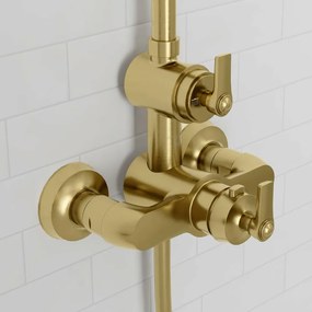 STEINBERG 350 nástenný sprchový systém s termostatom, horná sprcha priemer 225 mm, ručná sprcha 1jet, kartáčované zlato, 3502721BG