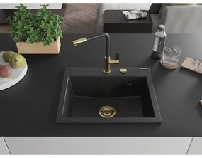 Mexen Oscar, 1-komorový granitový drez 580x490x205 mm, čierna-strieborná metalíza, 6519581000-73-G
