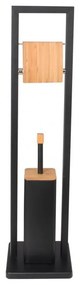Držiak toaletného papiera s WC štetkou - čierny s bambusovým krytom
