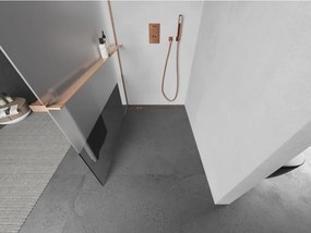 Mexen Kioto+, sprchová zástena Walk-In s poličkou a vešiakom 70 x 200 cm, 8mm číre sklo-námraza, medený matný profil, 800-070-121-65-35