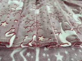 Svietiaca vianočná mikroplyšová deka STAR DEER, červená Rozmer: 150 x 200 cm