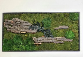 Machový obraz- lesný + provence mach a kôra 50cm x 100cm