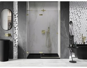 Mexen, Mexen Lunar ľavé výklopné sprchové dvere 130 cm, transparentné, brúsené zlaté - 834-130-000-55-00-L