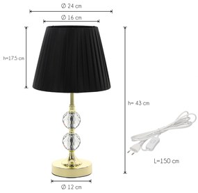 Dekorstudio Nočná lampa Glamour čierno zlatá 43cm