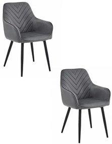 Set dvoch jedálenských stoličiek NANA zamatové, tmavosivé (čierne nohy) 2 ks