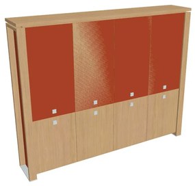 Vysoká skriňa Verno+ S 260 x 46 x 210 cm, kombinované dvere, dub svetlý / oranžová
