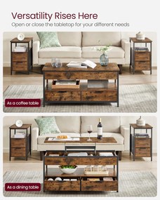 VASAGLE konferenčný stolík s otváracou doskou, v rustikálnej hnedej a atramentovo čiernej farbe