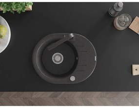 Mexen Kevin, drez granitový 586x458x190 mm, 1-komorový a čierna škvrnitá matná batéria Rita, čierna škvrnitá, 6517-76-670300-76