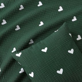 Goldea krepová obliečka na vankúš - srdiečka na tmavo zelenom 40 x 40 cm