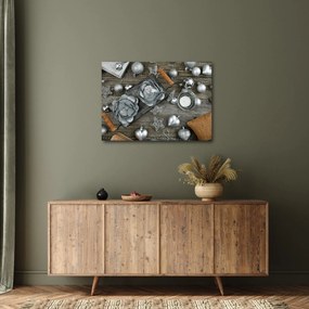 Obraz - strieborné vianočné dekorácie (70x50 cm)