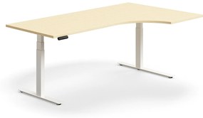 Výškovo nastaviteľný stôl QBUS, rohový, 2000x1200 mm, biely rám, breza