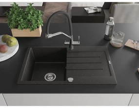 Mexen Bruno, 1-komorový granitový drez 795x495x200 mm a drezová batéria Duo, čierna-zlatá metalíza, 6513-75-671701-07