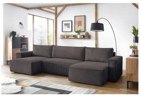 Taupe menčestrová rozkladacia rohová pohovka (do tvaru "U") Nihad – Bobochic Paris