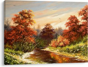 Obraz rieky v jesennej krajine, olejomaľba (70x50 cm)