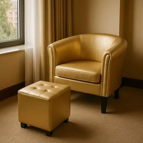 Kreslo s taburetom Chesterfield, zlaté