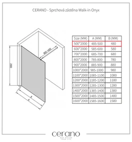 CERANO - Sprchová zástena Walk-in Onyx Ľ/P - guľatá vzpera - zlatá kartáčovaná, ryhované sklo - 50x200 cm, CER-CER-8050BD335