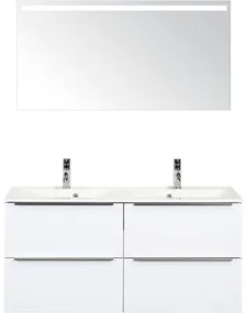 Kúpeľňový nábytkový set Pulse 120 cm s dvojitým umývadlom biela vysoko lesklá a zrkadlom s LED osvetlením 84727401