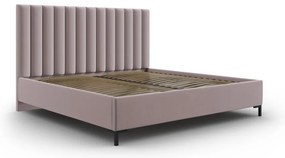 Svetloružová čalúnená dvojlôžková posteľ s úložným priestorom s roštom 140x200 cm Casey – Mazzini Beds