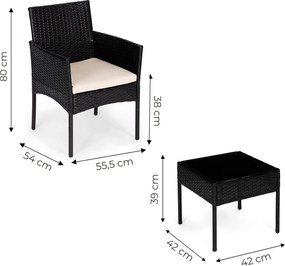 Technorattanový záhradný nábytok set 2 stoličky stôl čierny MultiGarden