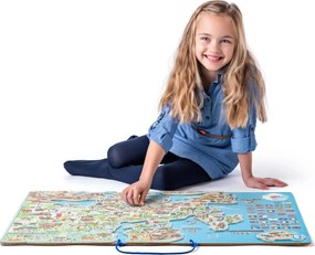 WOODY Magnetická mapa Európy s obrázkami a spoločenská hra, 3v1 v českom jazyku