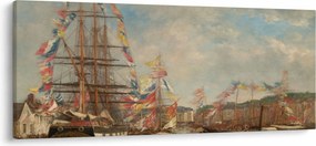 Obraz - Eugène Boudin, Festival in the Harbor of Honfleur, reprodukcia (120x50 cm)