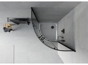 Mexen Rio, štvrťkruhový sprchovací kút s posuvnými dverami 80(dvere) x 80(dvere) x 190 cm, 6mm šedé sklo, čierny profil + biela sprchová vanička SLIM, 863-080-080-70-40-4110B