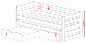 Detská posteľ z masívu SANDRA s prístelkou a šuplíky - 200x90 cm - ŠEDÁ
