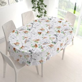 Biante Bavlnený oválny obrus Sandra SA-546 Zvieratá sveta na bielom 50x100 cm