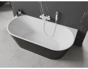 Mexen Oval, voľne stojaca nástenná vaňa 160 x 80 cm, biela-čierna, biely prepad, 52671608075-20