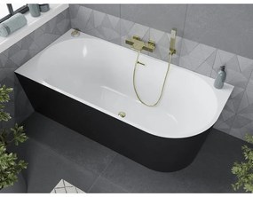 Mexen Mia, voľne stojaca rohová vaňa ľavá 140 x 75 cm, biela/čierna, zlatý lesklý prepad, 52691407575L-50