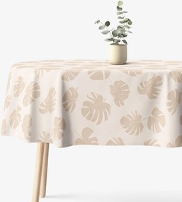 Goldea oválny obrus 100% bavlnené plátno - tropické listy na béžovom 140 x 280 cm