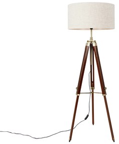 Stojaca lampa mosadz s svetlosivým tienidlom 50 cm trojnožka - Cortin