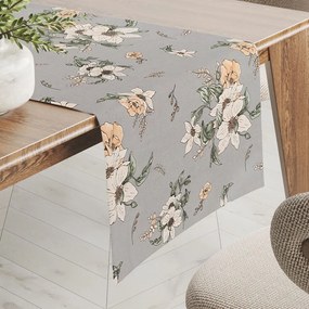 Biante Bavlnený behúň na stôl Sandra SA-465 Oranžové kvety na sivom 35x140 cm