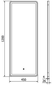 Mexen Coro, LED kúpeľňové zrkadlo s podsvietením a čiernym rámom 45x120 cm, 6000K, ochrana proti zahmlievaniu, 9817-045-120-611-70