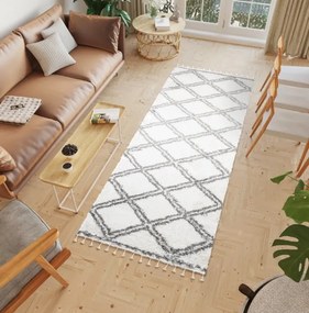 Huňatý biely vzorovaný behúň Šírka: 100 cm | Dĺžka: 300 cm