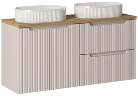 Závesná skrinka Nova Cashmere Beyond s doskou a umývadlami 120 cm kašmírová/dub evoke
